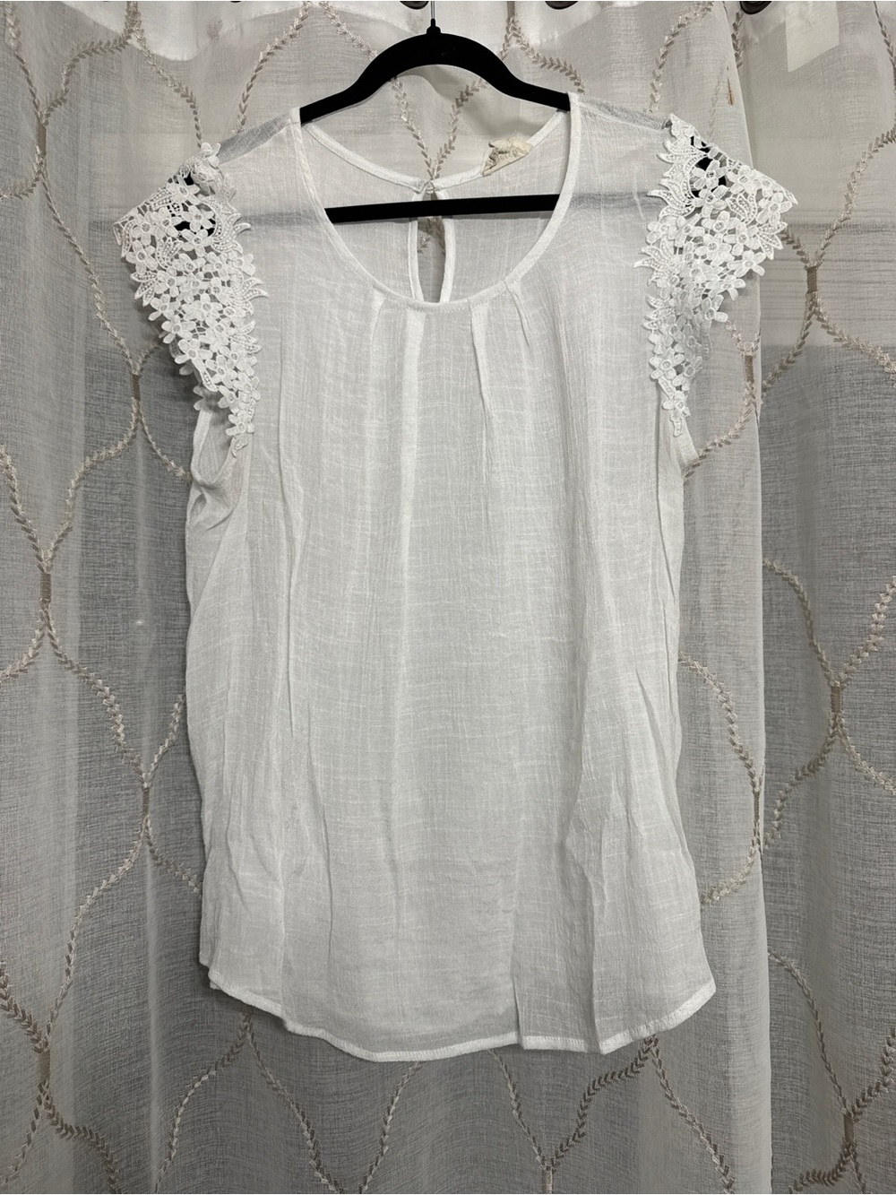 Sleeveless White Blouse with Crochet Cap Sleeves